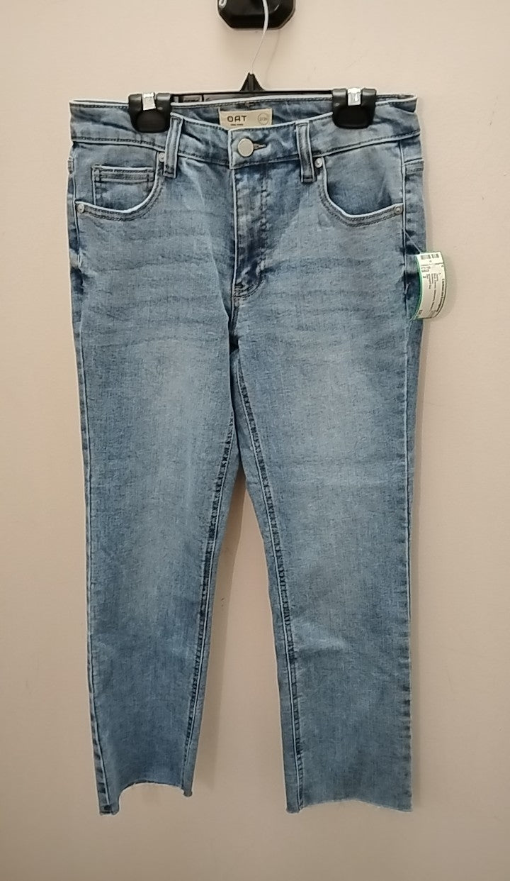Size 2 Oat Jeans from Clothesline Consignment displayed on a hanger against a neutral background.
