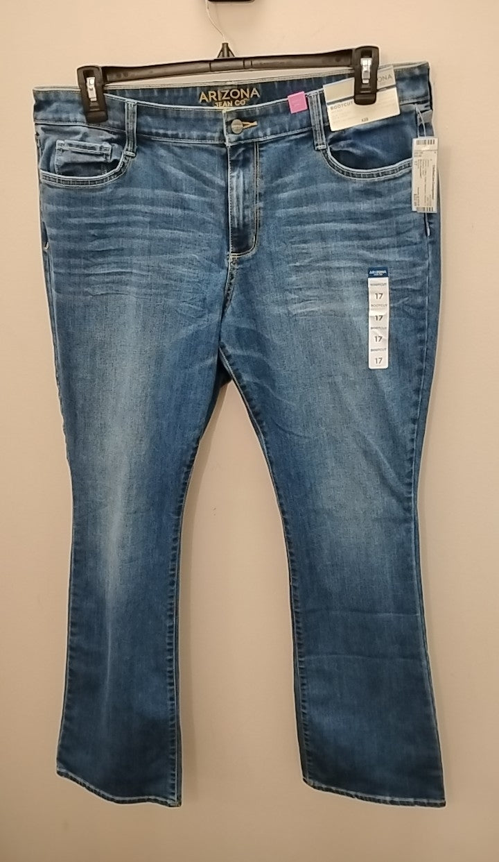 Size 17 Arizona Jeans in medium wash denim, featuring a solid pattern and cotton fabric, available new with tags.