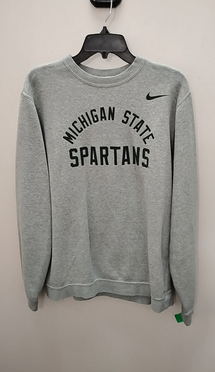 Size L Nike Sweatshirt | Clothesline Consignment - Gray Michigan State Spartans sweatshirt on hanger.